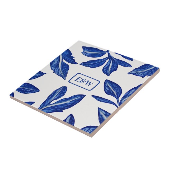 Blue Löv Motif on White for Couple - Traditional Kakelplatta (Sidan)