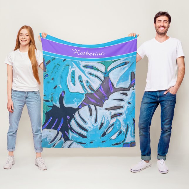 Blue Löv Natur Tropical Patten Personalize Fleecefilt (På plats)
