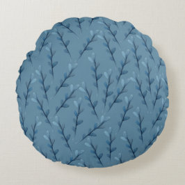 Blue Löv Watercolor Mönster Rund Kudde