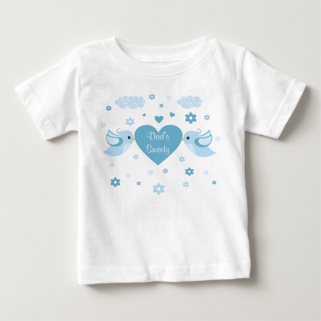 Blue Love birds Heart Baby Tee Shirt (Framsida)