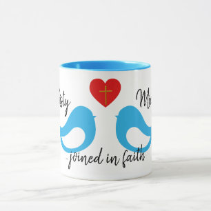 Blue Love birds Heart med Kor och Namn Bröllop Mugg