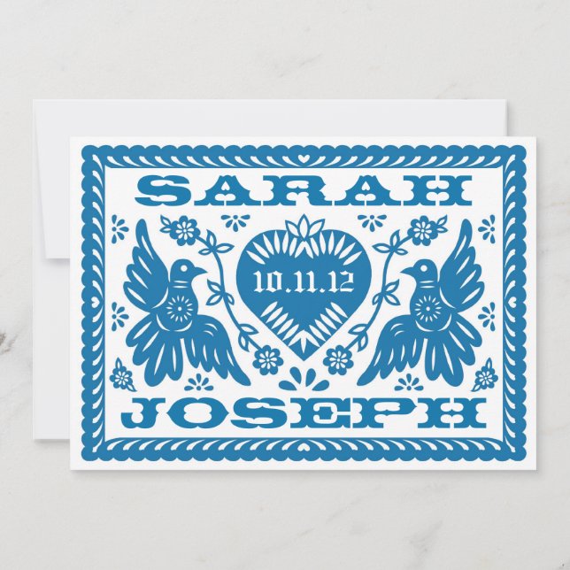 Blue Love birds Papel Picado Wedding bjudande Inbjudningar (Baksida)