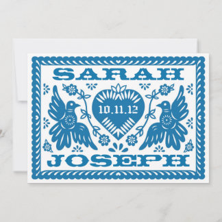 Blue Love birds Papel Picado Wedding bjudande Inbjudningar