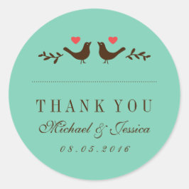 Blue Love birds Rustic Bröllop Tack Sticker Runt Klistermärke