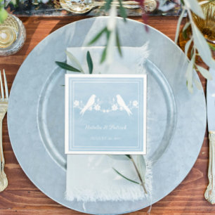 Blue Lovebird Blommigt Bröllop Papper Napkins Pappersservett