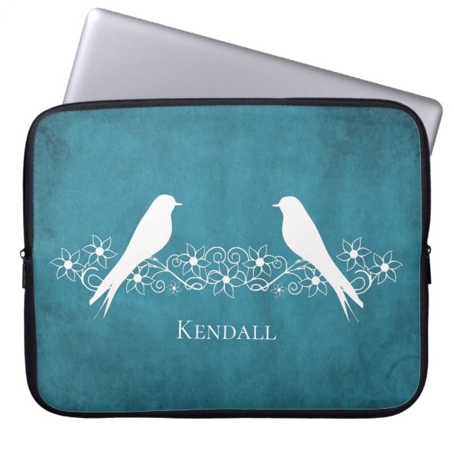 Blue Lovebird Blommigt Vine Laptop sleeve (Framsidan)