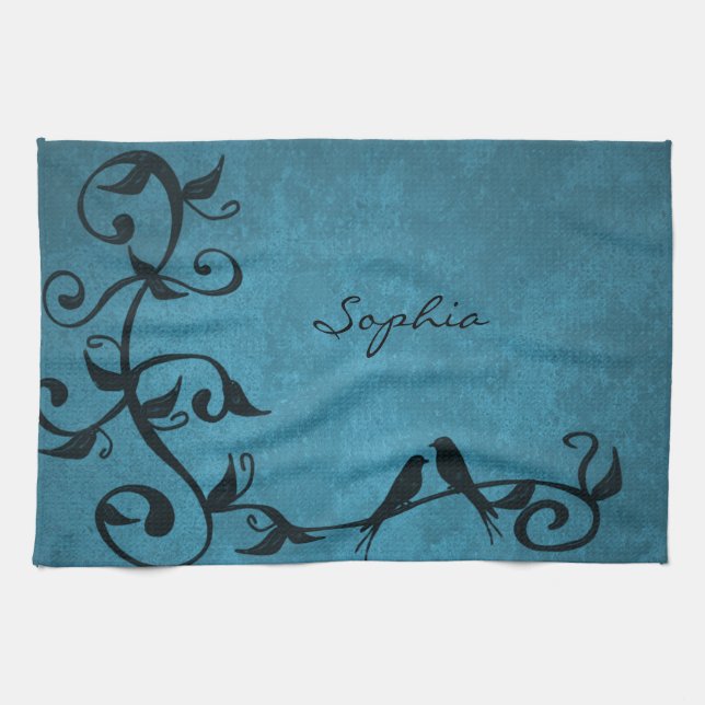 Blue Lovebird Kitchen Towel Kökshandduk (Horisontell)