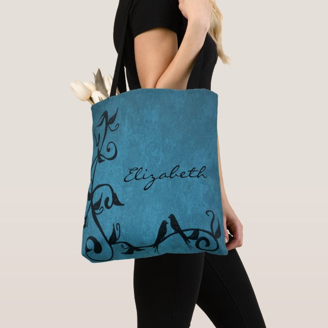 Blue Lovebird Personlig Tote Bag Tygkasse (Närbild)