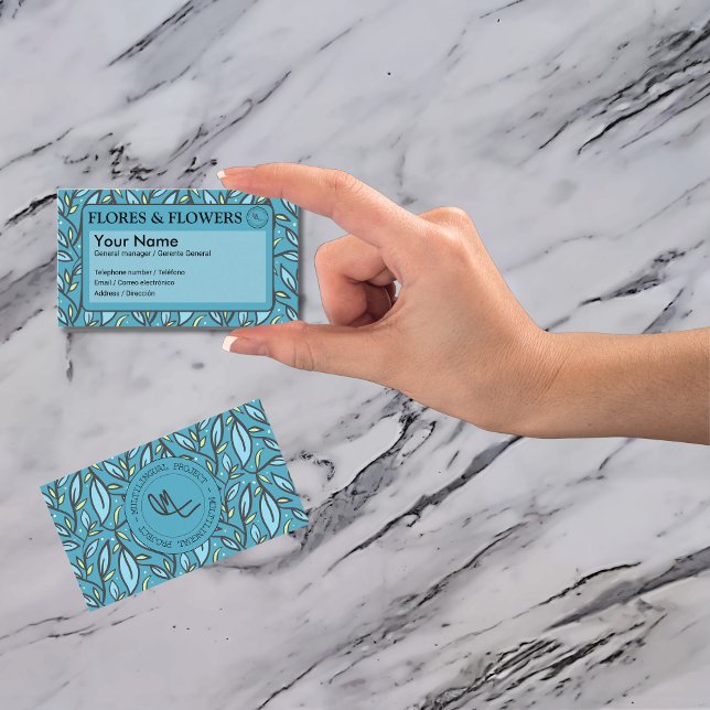 Blue Lövs Bilingual Visitkort (Turquoise Bilingual business card, personalized text, Spanish tarjeta comercial multilingual project)