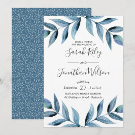 Blue lövs lövs bröllopsinbjudan inbjudningar