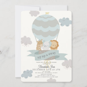 Blue Luftballong Animals Boy Baby Shower Inbjudningar
