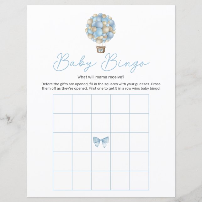 Blue Luftballong Baby Shower Bingo Game (Framsida)