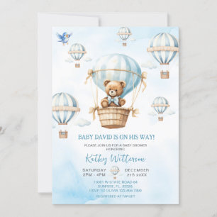 Blue Luftballong Boy Baby Shower Inbjudningar