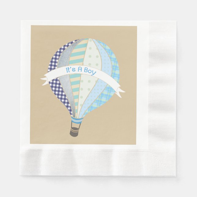 Blue Luftballong Boy Baby Shower Napkins Pappersservett (Framsidan)