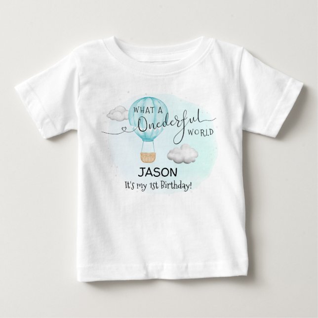Blue Luftballong Boy First Birthday T Shirt (Framsida)