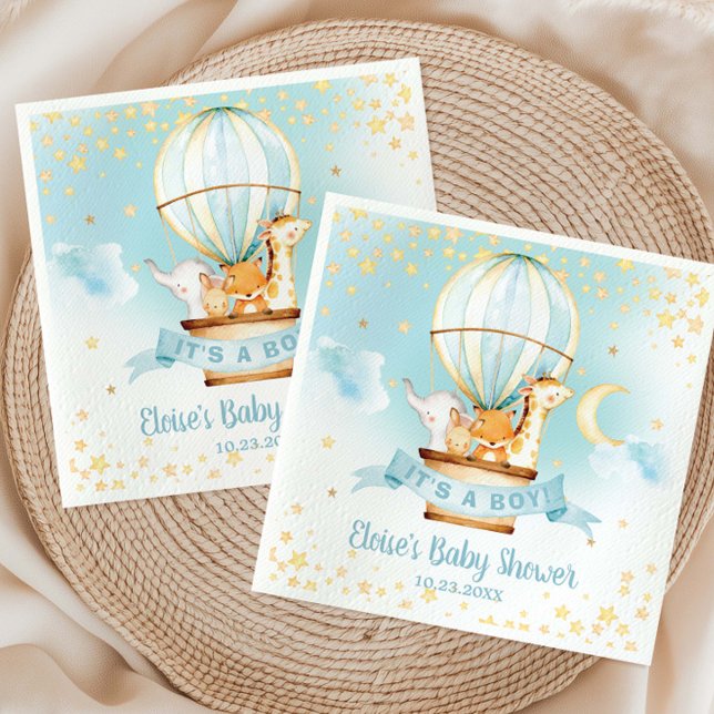 Blue Luftballong Cute Animals Boy Baby Shower Pappersservett (Skapare uppladdad)