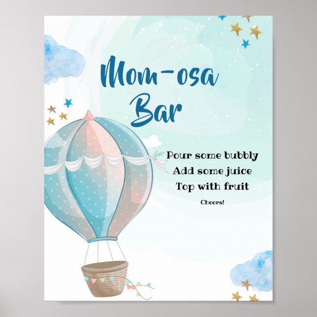 Blue Luftballong Momosa Pub Baby Shower Poster (Framsidan)