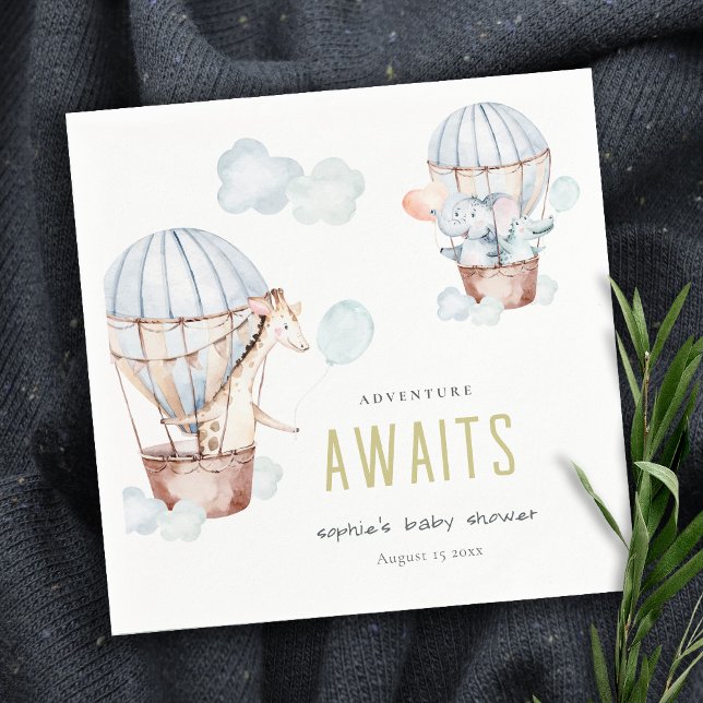 Blue Luftballong Safari Animals Baby Shower Pappersservett (Skapare uppladdad)