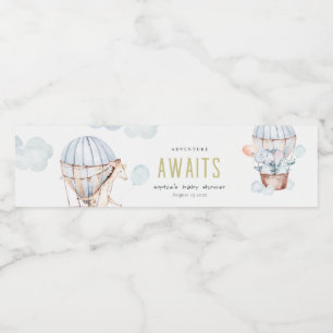 Blue Luftballong Safari Animals Baby Shower Vattenflaskor Etikett