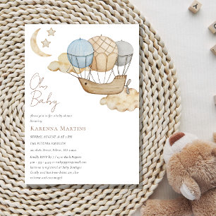 Blue Luftballong White Oh Baby Shower Inbjudningar