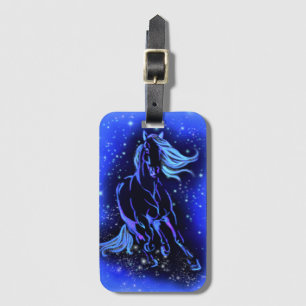 Blue Luggage Tag Horse Runin Starry Natt Bagagebricka