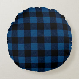Blue Lumberjack Plaid Rund Kudde