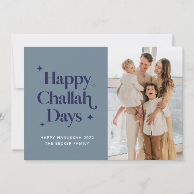 Blue Lycklig Challah Days Hanukkah Family Photo Ho Julkort (Framsida)
