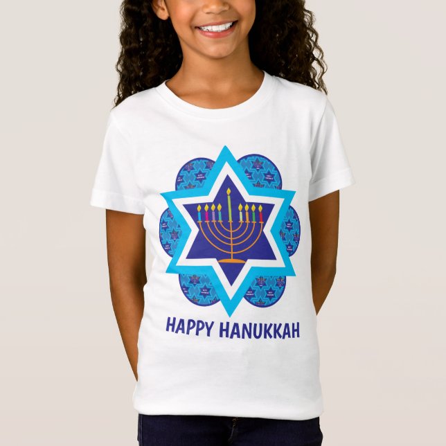 Blue Lycklig Hanukkah T Shirt (Framsida)