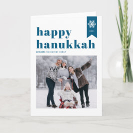 Blue Lycklig Hanukkah Typography Snöflingor Photo Helgkort