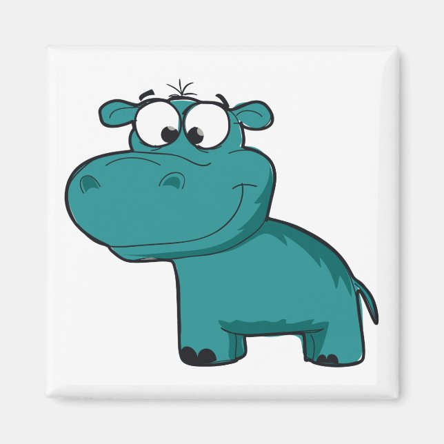 Blue Lycklig Hippo Magnet (Framsidan)