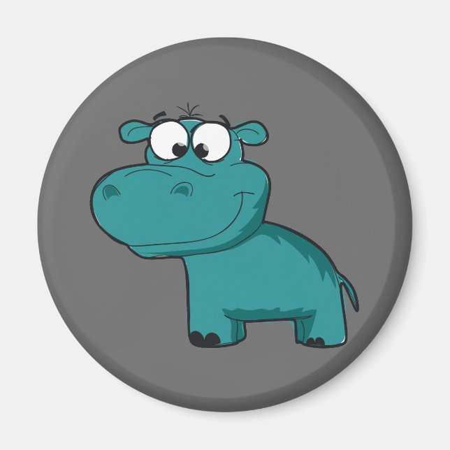 Blue Lycklig Hippo Magnet (Framsidan)