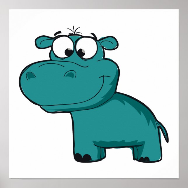 Blue Lycklig Hippo Poster (Framsidan)