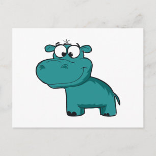 Blue Lycklig Hippo Vykort