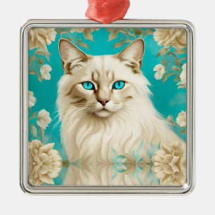 Blue Lynx Point Siamese Porträtt Art Julgransprydnad Metall