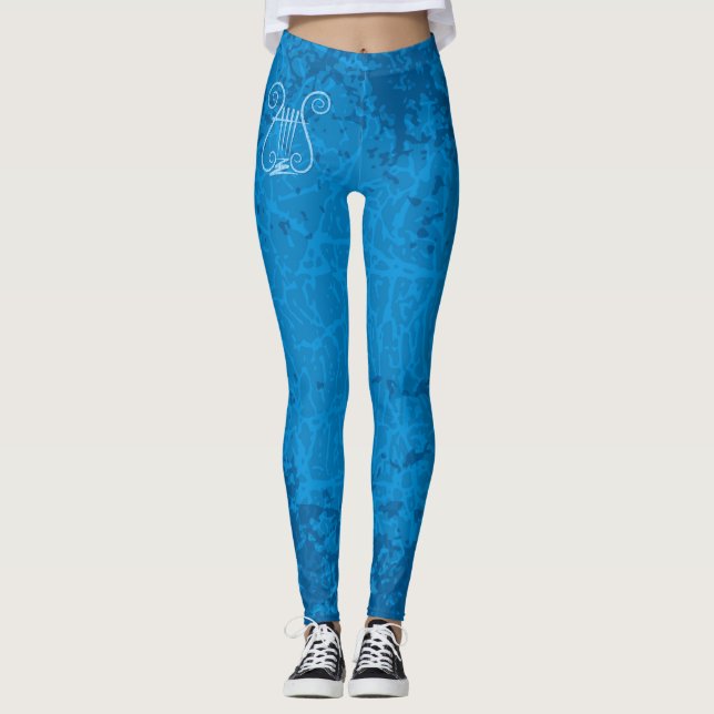 Blue Lyre Background Leggings (Framsida)