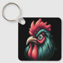 "Blue Mad Blue Rooster" Aluminum Keychain Nyckelring