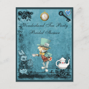 Blue Mad Hatter Wonderland Tea Party Möhippa Inbjudningar
