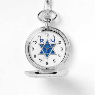 Blue Magen David, Faux Hebrew Numerals, Monogram Armbandsur