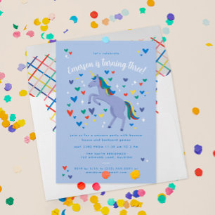 Blue Magic Rainbow Unicorn Birthday Inbjudningar