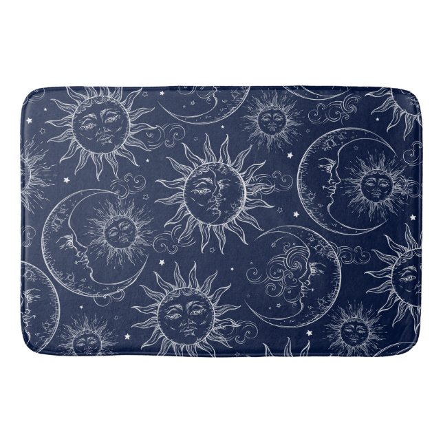 Blue Magic Vintage Celestial Sol Måne Stars Badrumsmatta (Framsidan)