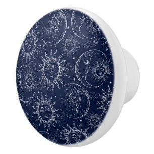 Blue Magic Vintage Celestial Sol Måne Stars Knopp