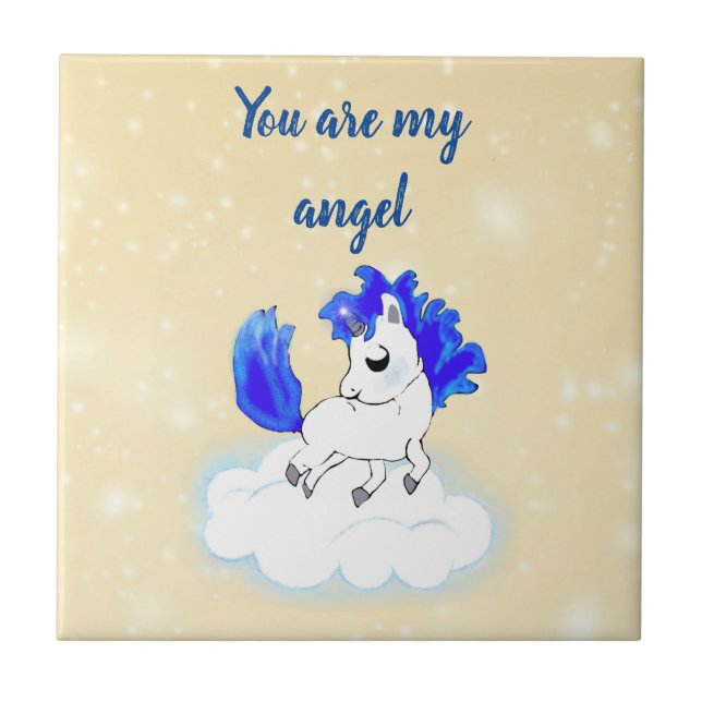 Blue Magical and funny little unicorn Kakelplatta (Framsidan)