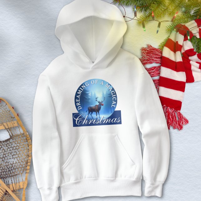 Blue Magical Reindeer Snowy Forest Christmas  T Shirt (Skapare uppladdad)