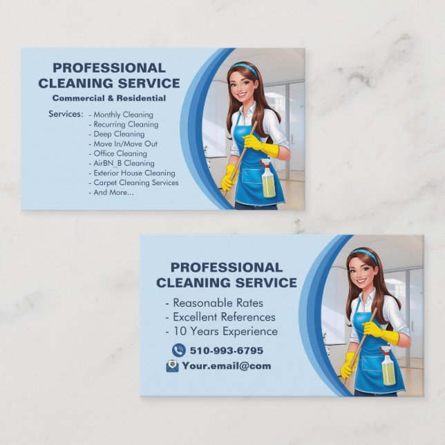 Blue Maid House Cleaning Services Janitorial Clean Visitkort (Fram/baksida)
