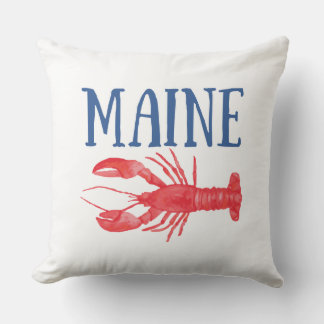 Blue Maine Text Red Watercolor Lobster Kudde