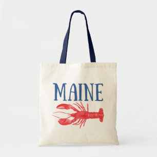 Blue Maine Text Red Watercolor Lobster Tygkasse