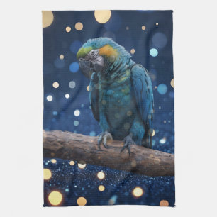 Blue Majesty: Blue Macaw on Dreamy Blue Bokeh, Kökshandduk