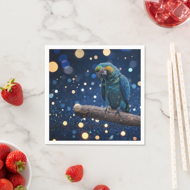 Blue Majesty: Blue Macaw on Dreamy Blue Bokeh, Pappersservett (Insitu)