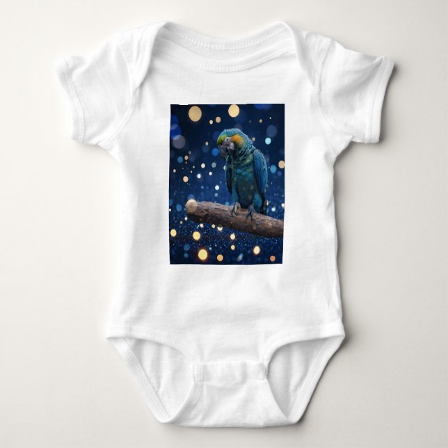 Blue Majesty: Blue Macaw on Dreamy Blue Bokeh, T Shirt (Framsida)