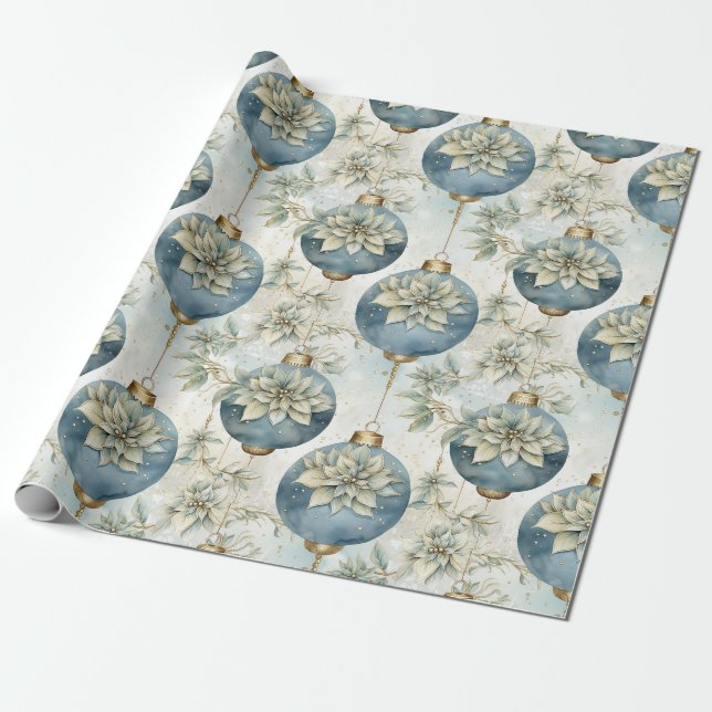 Blue Majesty Elegant Blue Guld Julsenor Presentpapper (Utrullad)